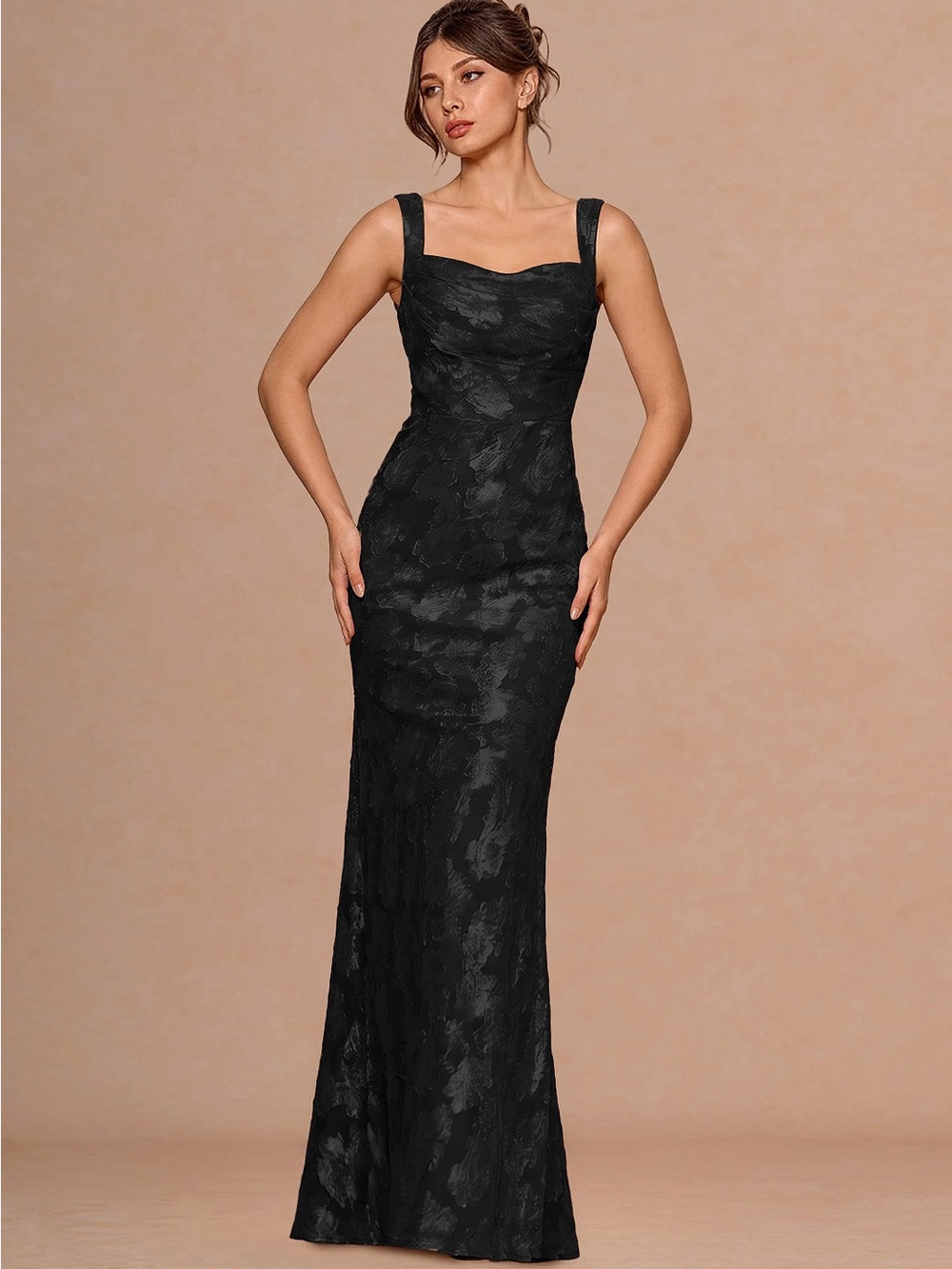 Black Jacquard Maxi Gown Wedding Guest Dress